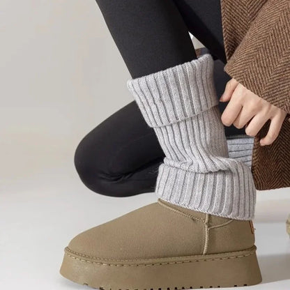 Women's Warm Leg Warmers - Thick Ribbed Winter Leggings, Brown Stripes - Machine Washable. Suitable for cold weather, women's wi