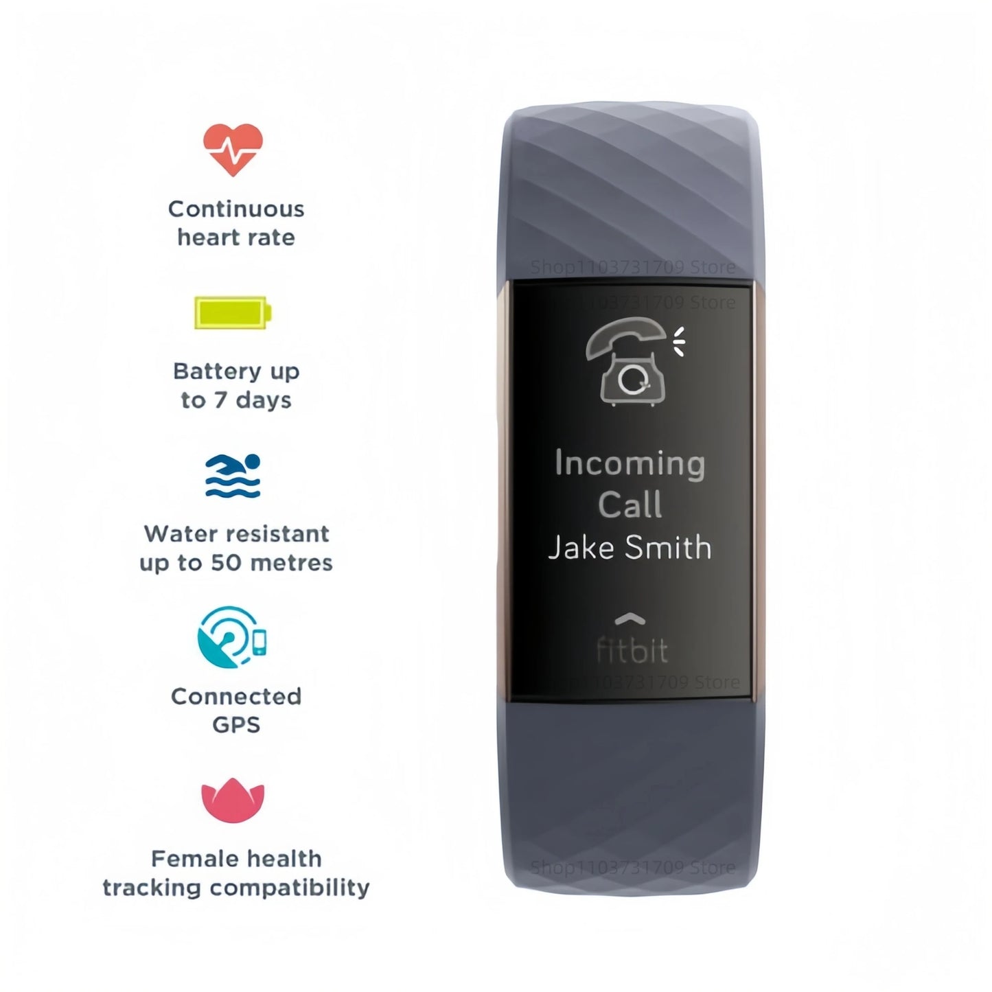 Fitbit Charge 3 Fitness Tracker Smart Watch Heart Rate Monitor Sleep Steps Exercise Waterproof Band for Men Women Health Sports