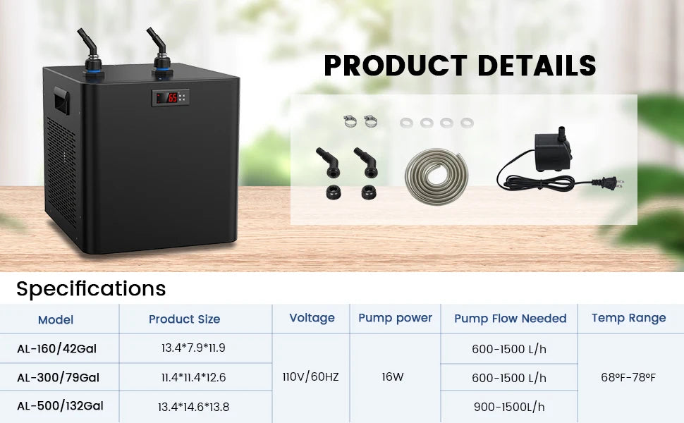 1/2 HP Aquarium Water Chiller 132 Gallon Fish Tank Ice Bath Chiller for Cold Plunge Hydroponics Fish Tank Temperature Control