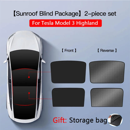 2PCS For Tesla Model 3/Y/3 Highland/Y Juniper Ice Cloth Buckle Shades for Glass Roof Front & Rear Sunroof Skylight Sunshade