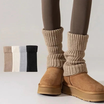 Women's Warm Leg Warmers - Thick Ribbed Winter Leggings, Brown Stripes - Machine Washable. Suitable for cold weather, women's wi