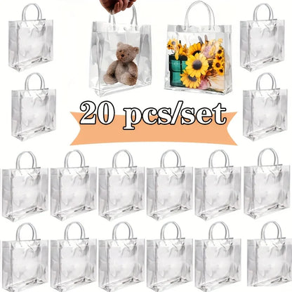 20-Pack Clear Plastic Gift Bags with Handles - Reusable PVC Party Favor Bags for Birthday, Wedding, Christmas, Mother's Day