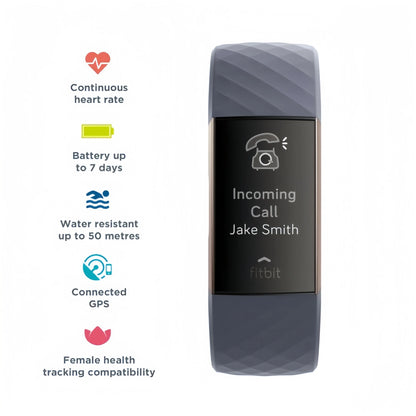 Fitbit Charge 3 Fitness Tracker Smart Watch Heart Rate Monitor Sleep Steps Exercise Waterproof Band for Men Women Health Sports
