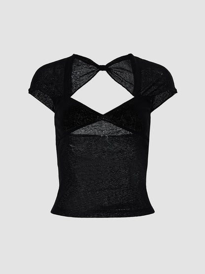 Semi-sheer Mesh Open Back T-shirt