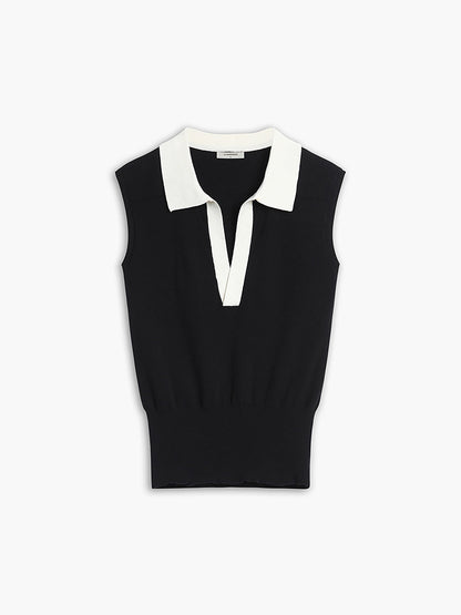 Contrast Trim Collar V-neck Knit Sweater Vest