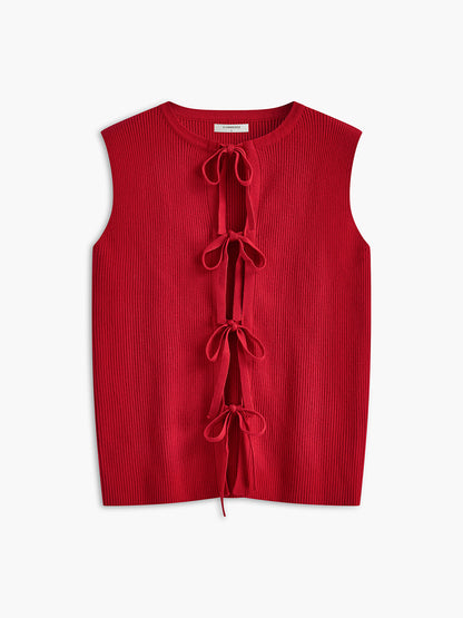 Ribbed Tie Neck Sweater Vest