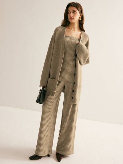 Ribbed Strapless Slit Sweater Vest
