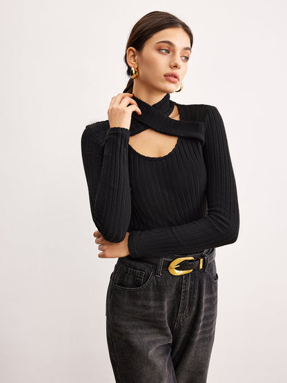 Criss Cross Neck Ribbed Top