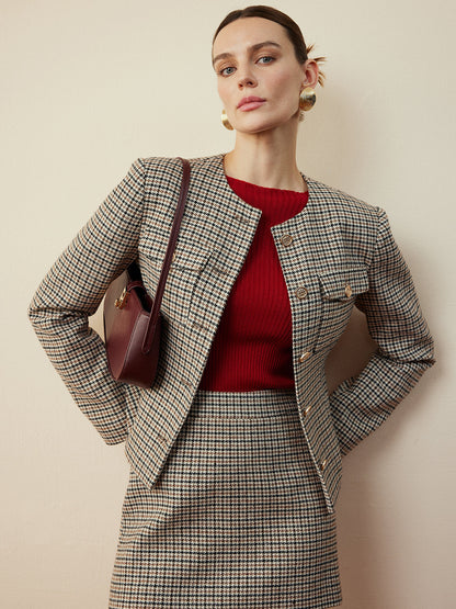 Houndstooth Button Short Jacket