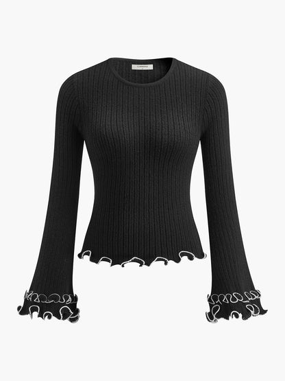 Contrast Ruffle Sweater