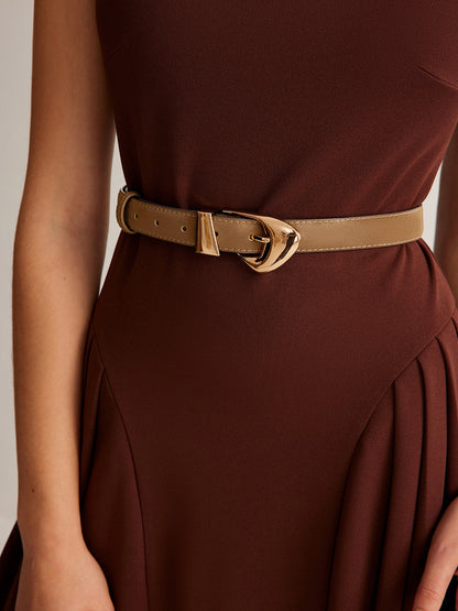 Versatile Buckle Slim Leather Belt