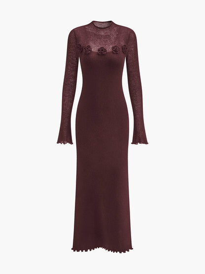 Wool-Blend 3D Flower Lettuce Trim Sweater Dress