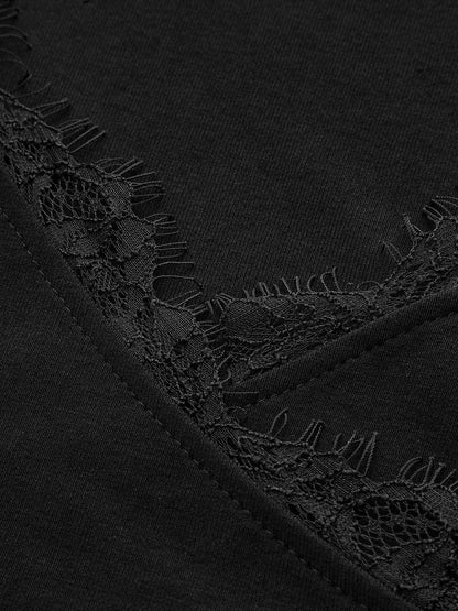 V-Neck Lace Trim Skinny T-Shirt