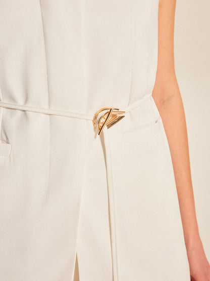 Belted V-Neck Sleeveless Vest