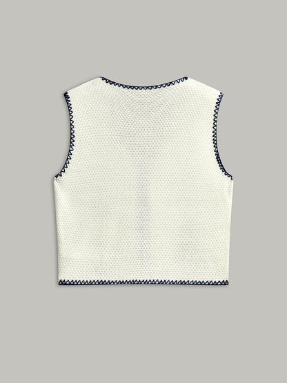 Embroidered Knit Tie-Front Vest