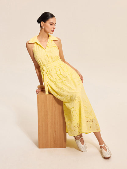Cotton Belted Embroidered Dress