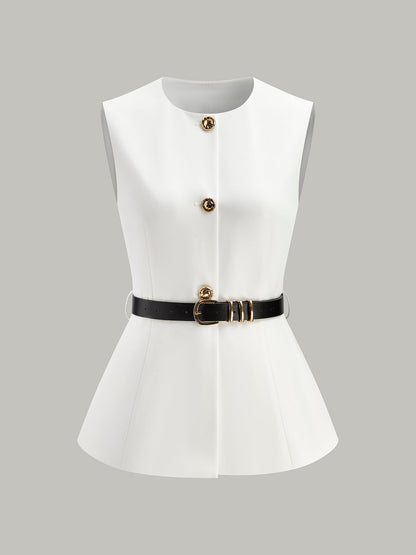 Button Detail Pockets Top With Belt
