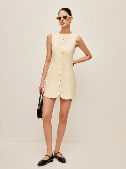 Button-Front Cotton & Linen Sleeveless Dress