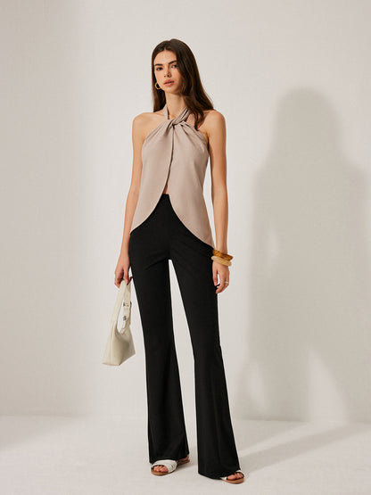 Cotton & Linen Halter Neck Backless Top