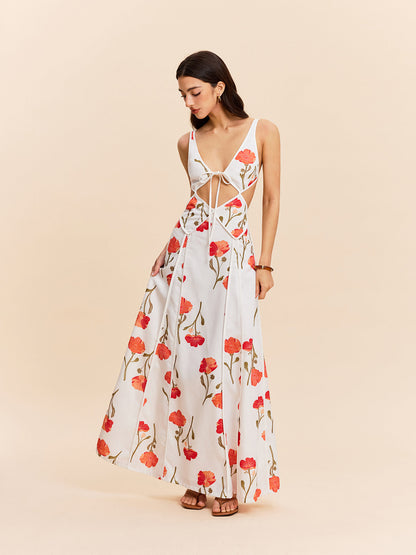 Floral Cut-Out Tie-Back Dress