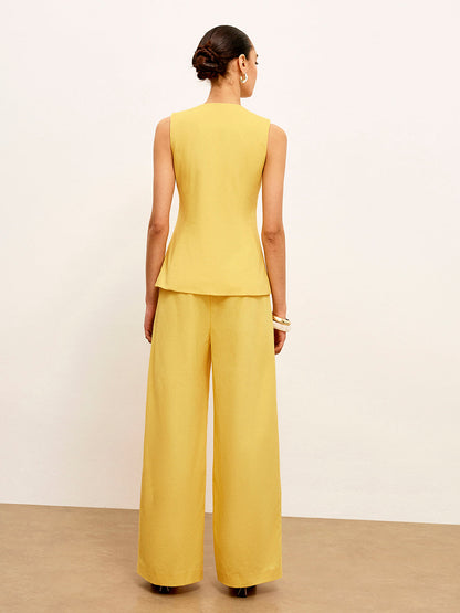 Linen & Cotton Mid-Waist Dress Pants