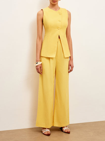 Linen & Cotton Mid-Waist Dress Pants