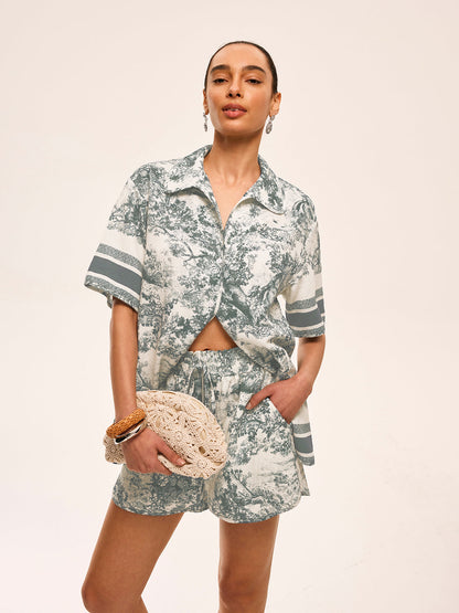 Printed Contrast Trim Shorts Sets