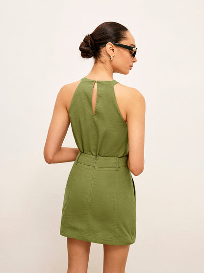 Cotton & Linen Halter Neck Skirt Set Without Belt