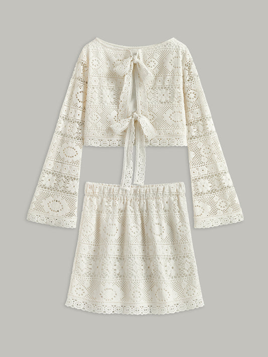 Crochet Tie-Back Semi-Sheer Skirt Set