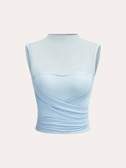 Semi-Sheer Mesh Panel Wrap Top