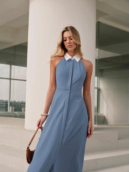 Button Sleeveless Collar Dress
