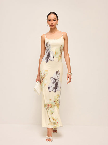 Backless Lace-Up Floral Dress