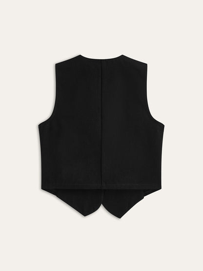 Tailored Denim Button-Up Vest