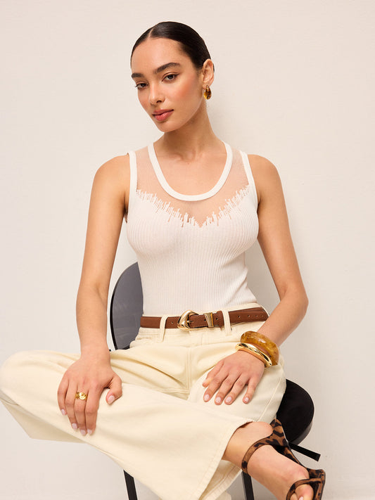 Sheer Mesh Detail Knit Top