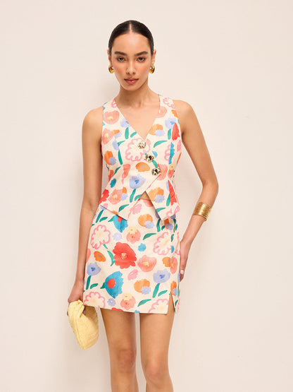 Floral Button Detail Skirt Set
