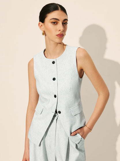 Pockets Sleeveless Tailored Vest