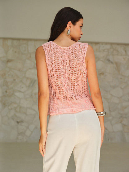 V-Neck Semi-Sheer Sleeveless Vest