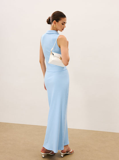 Sleeveless Crop Top and Maxi Skirt Set