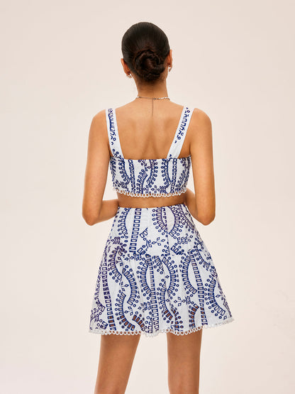 Embroidered Lace Trim Skirt Set