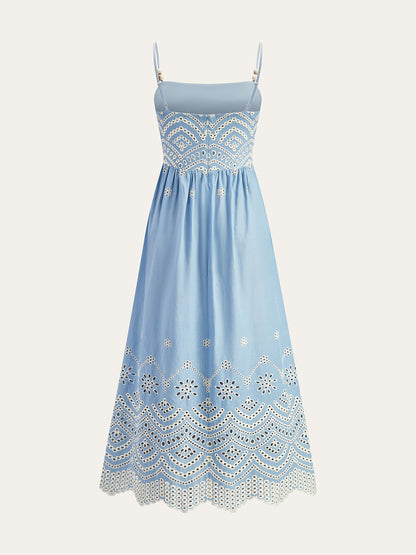 Semi-Sheer Embroidered Eyelet Cami Dress