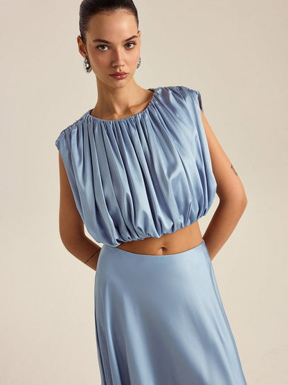 Ruched Crop Top Skirt Set