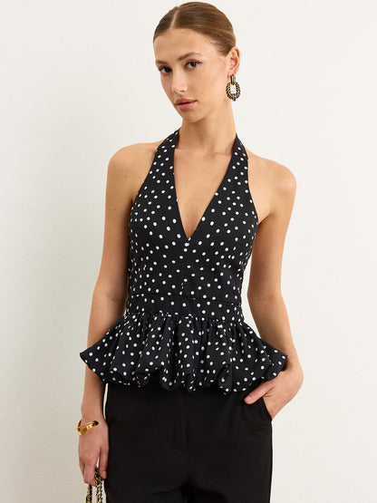 Polka Dot Halter Peplum Top