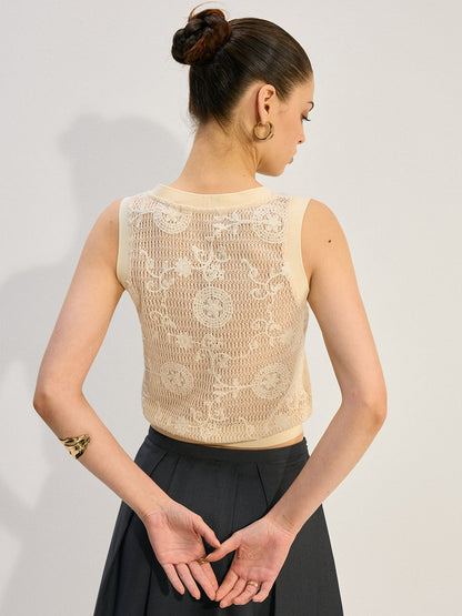 Semi-Sheer Ribbed V-Neck Knit Vest