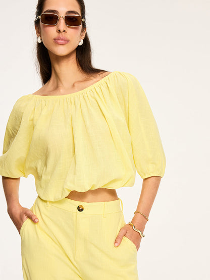 Puff-Sleeve Back-Tie Blouse