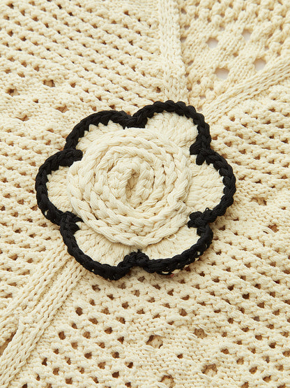 Crochet Knit Vest with Floral Detail