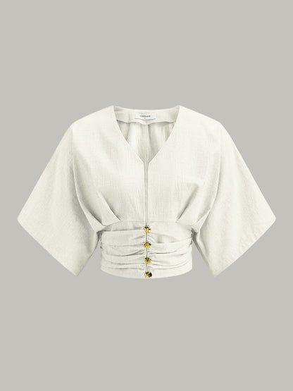 Cotton & Linen Kimono Sleeve Button Top