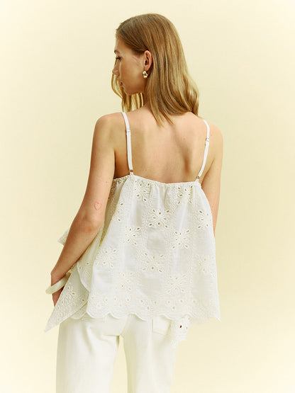 Semi-Sheer Embroidered Eyelet Cami Top