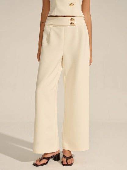 Metal Decor Mid-Waist Pants