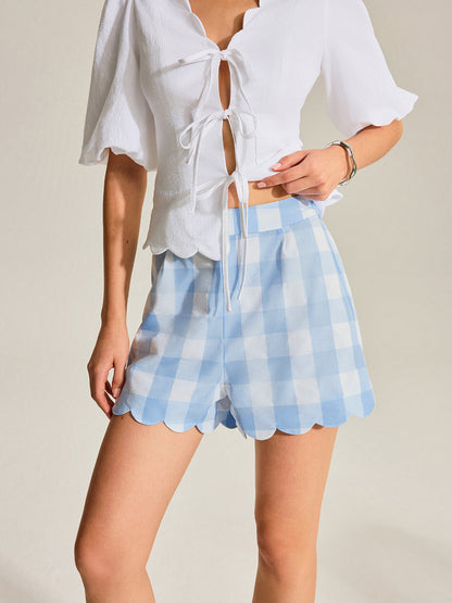 Gingham Scallop Hem Shorts
