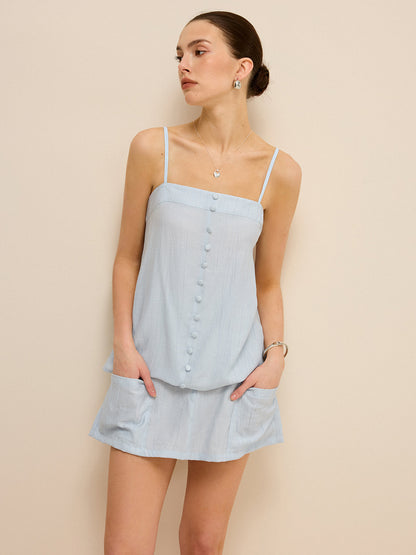 Pocketed Skirt Set with Decorative Buttons